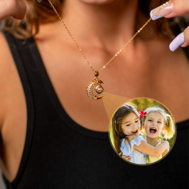 Lucky Moon Photo Personalised Necklace - Photo Necklace - Photo Projection Necklace Necklace Gold Brother & Sisters